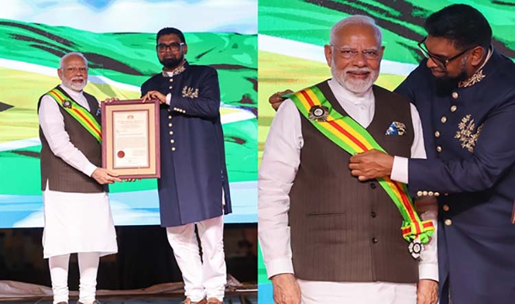 पंतप्रधानांचा गयानाच्या ‘ऑर्डर ऑफ एक्सलन्स’ या पुरस्काराने झाला सन्मान