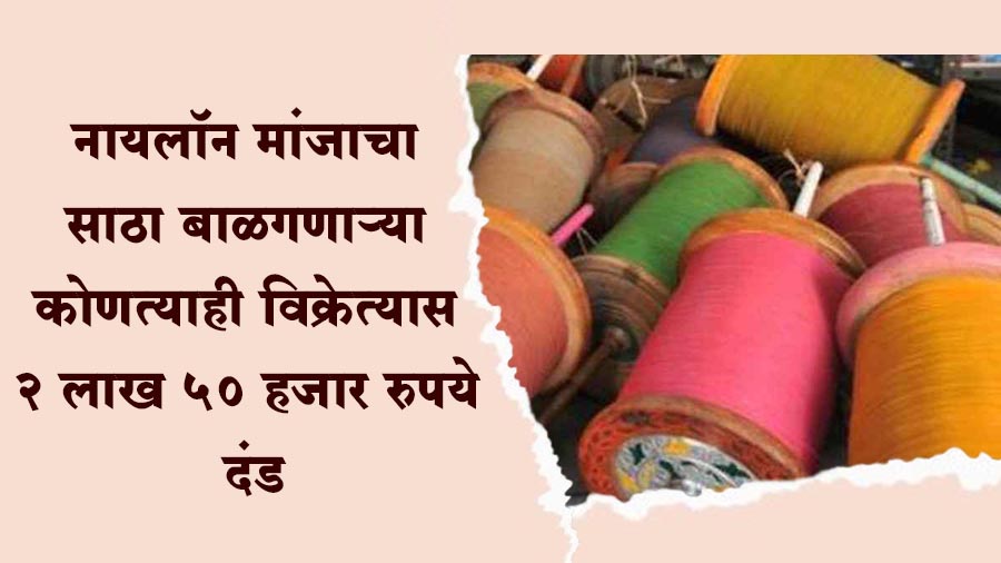 नायलॉन मांजाचा साठा बाळगणाऱ्या कोणत्याही विक्रेत्यास २ लाख ५० हजार रुपये दंड